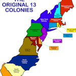 Historic map of the 13 original American colonies