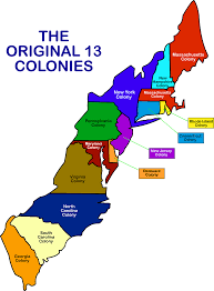 Historic map of the 13 original American colonies