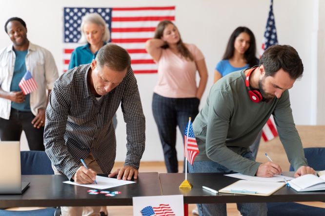 Realtor guiding a couple through the home-buying process in the USA