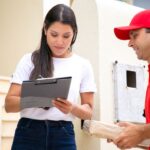 Customer shopping at Home Depot with visible tool rentals and service desk
