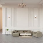 Elegant white wainscoting panels in a modern living room interior
